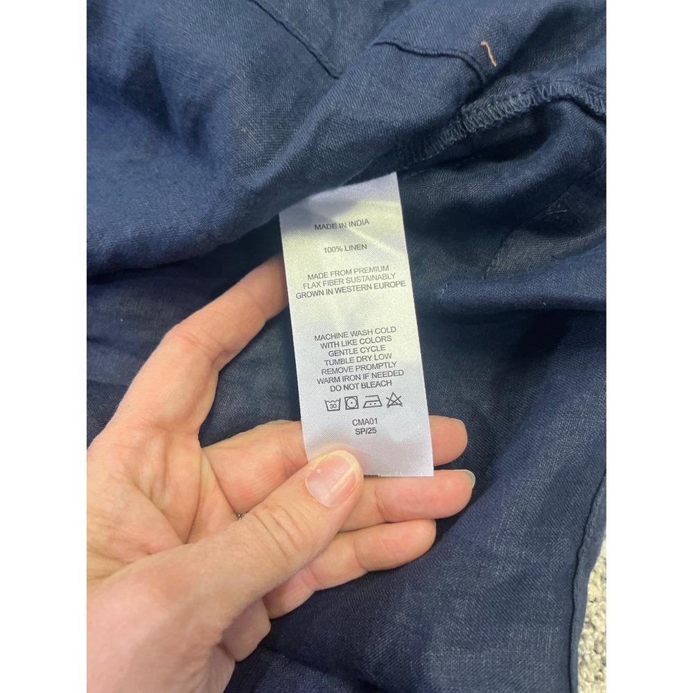 Quince 100% European Linen Smocked Waist Tiered Maxi Dress Navy Blue Medium NWT - Picture 9 of 14